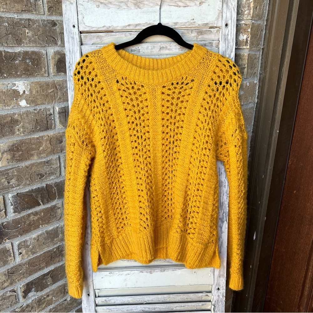 Madewell Woman Small Knit Sweater Mustard Yellow Acrylic Wool Blend.